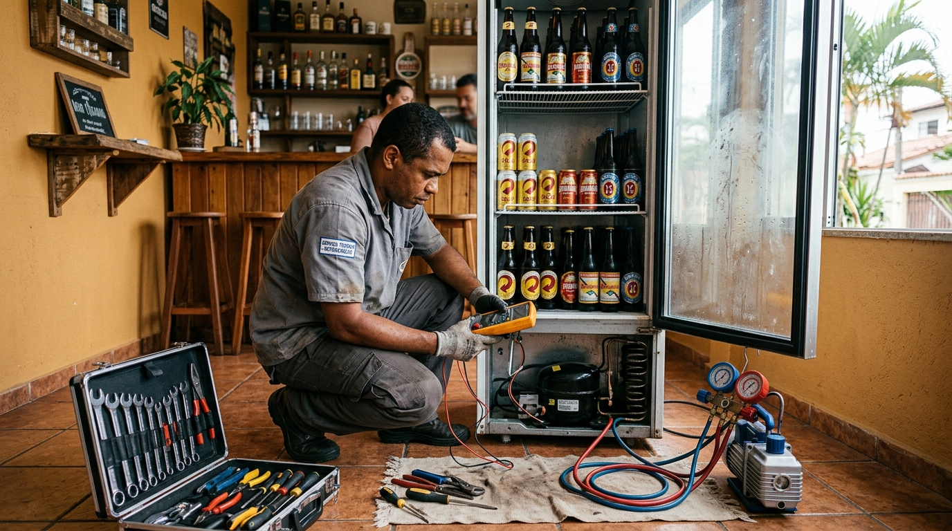 Substituição do termostato de uma cervejeira em Jundiaí‑SP